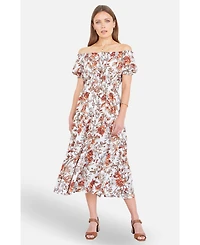 Yumi Women's Floral Ruched Waist Midi Dress