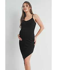Hello Miz Maternity Bodycon Ribbed Sleeveless Scoop Neck Asymmetrical Dress