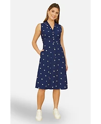 Yumi Women's Daisy Print Sleeveless Shirt Dress