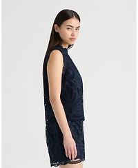 Nvlt Women's Sleeveless Mock Neck Lace Top