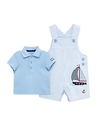 Little Me Baby Boys' Sailboat Printed Shortall and Polo Shirt, 2-Piece Set