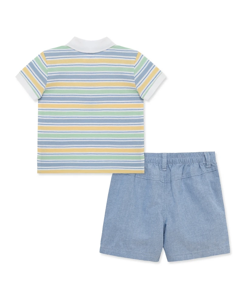 Little Me Baby Boys' Collared Neck Polo Shirt and Shorts, 2-Piece Set