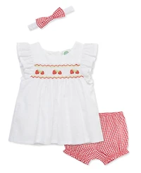Little Me Baby Girls' Strawberry Print Top, Shorts and Headband, 3-Piece Set