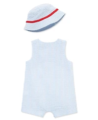 Little Me Baby Boys' Sailboat Striped Sunsuit and Hat, 2-Piece Set