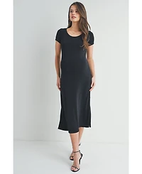 Hello Miz Maternity Scoop Neck Short Sleeve Midi Dress with Side Slit