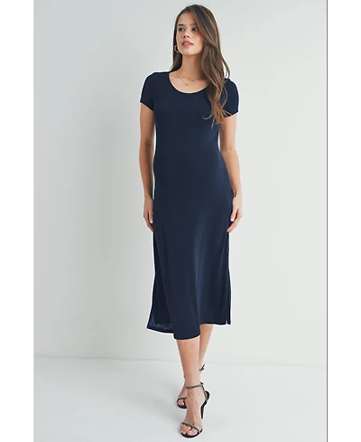 Hello Miz Maternity Scoop Neck Short Sleeve Midi Dress with Side Slit