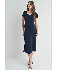 Hello Miz Maternity Scoop Neck Short Sleeve Midi Dress with Side Slit