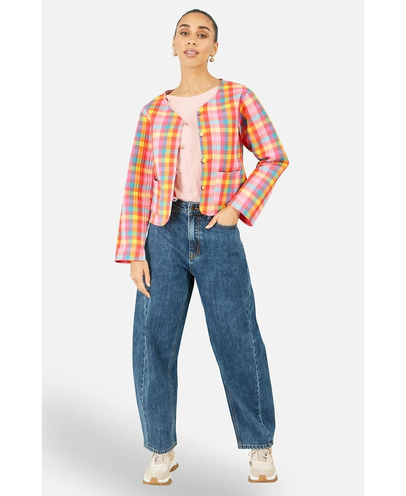 Yumi Women's Checked Reversible Cotton Quilted Jacket