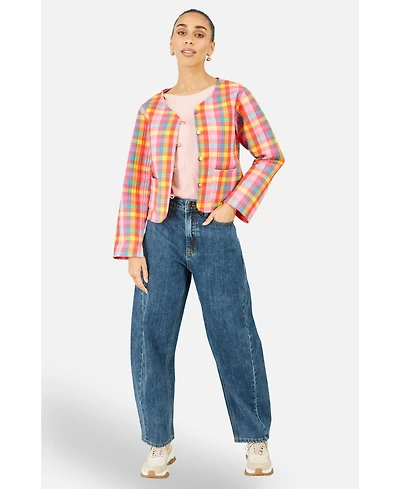 Yumi Women's Checked Reversible Cotton Quilted Jacket