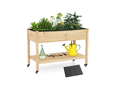 Slickblue Portable Wooden Raised Garden Bed with Legs and Wheels