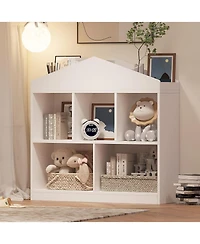 gaomon Toy Storage Organizer 5-Cubby Kids Bookshelf Bookcase Toddlers Playhouse Cabinet Shelf for Boys Girls Wooden Cubby Storage Toy Shelf