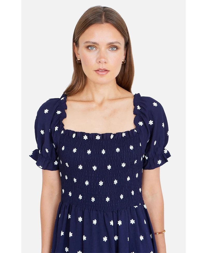 Yumi Women's Border Hemline Smocked Maxi Dress