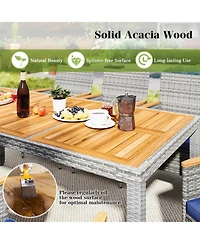 Gymax 9 Pieces Patio Pe Wicker Dining Set Outdoor Acacia Wood Table & Chairs
