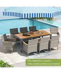 Gymax 9 Pieces Patio Pe Wicker Dining Set Outdoor Acacia Wood Table & Chairs