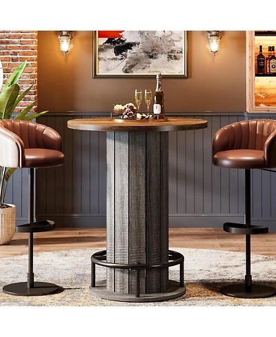 Tribesigns Round Bar Table, 39.4" H Wood Bistro Pub Table with Metal Ring Footrest (Only Table)