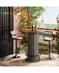 Tribesigns Round Bar Table, 39.4" H Wood Bistro Pub Table with Metal Ring Footrest (Only Table)