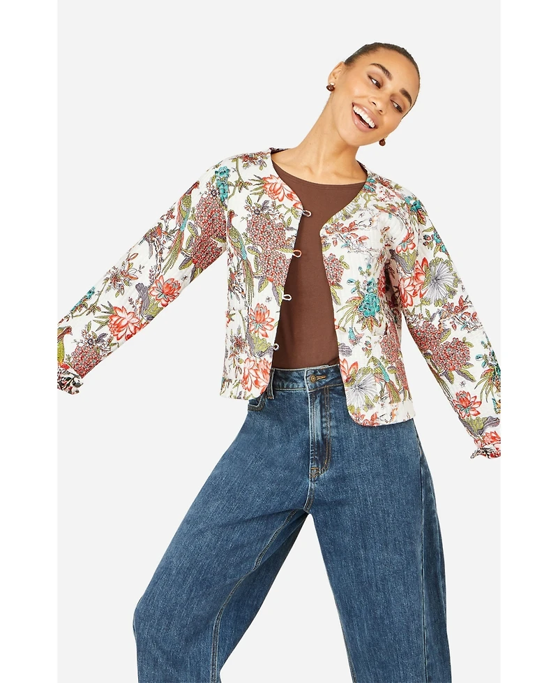 Yumi Women's Print Reversible Cotton Quilted Jacket