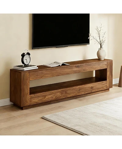 Tribesigns 70.87-in Extra Long Solid Wood Tv Stand for 55/65/75/80 inch Tv, Media Console Table, 2-Tier Entertainment Center with Storage Shelf