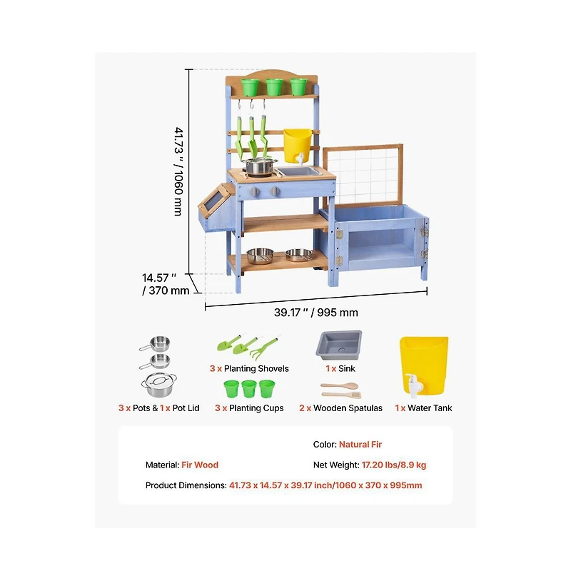 Slickblue Outdoor Wooden Mud Kitchen for Kids with Planting Box & Sink