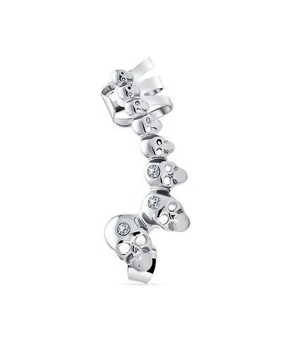 Bling Jewelry Multi Skull Heads Cartilage Left Ear Cuff Clip Wrap Unisex Crystal Crawler Climber Lobe Helix Earring Stainless Steel