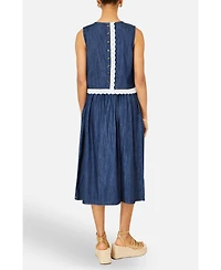 Yumi Women's Cotton Chambray Lace Trim Top