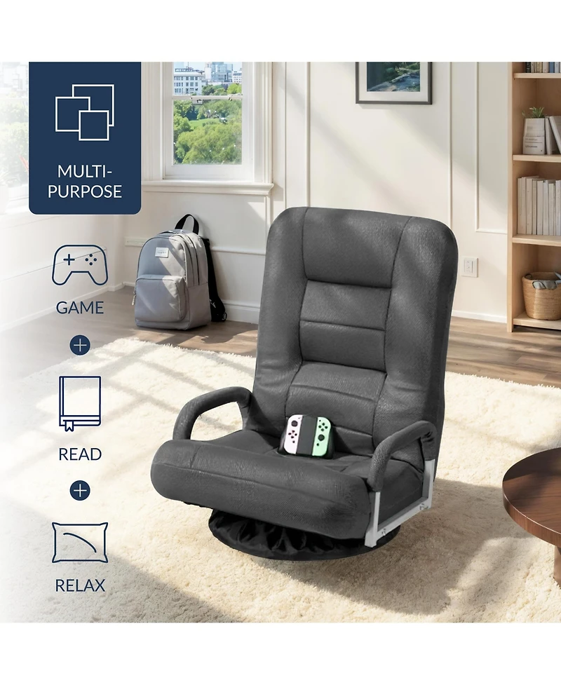 Best Choice Products 360-Degree Swivel Gaming Floor Chair w/ Armrest Handles, Foldable Adjustable Back