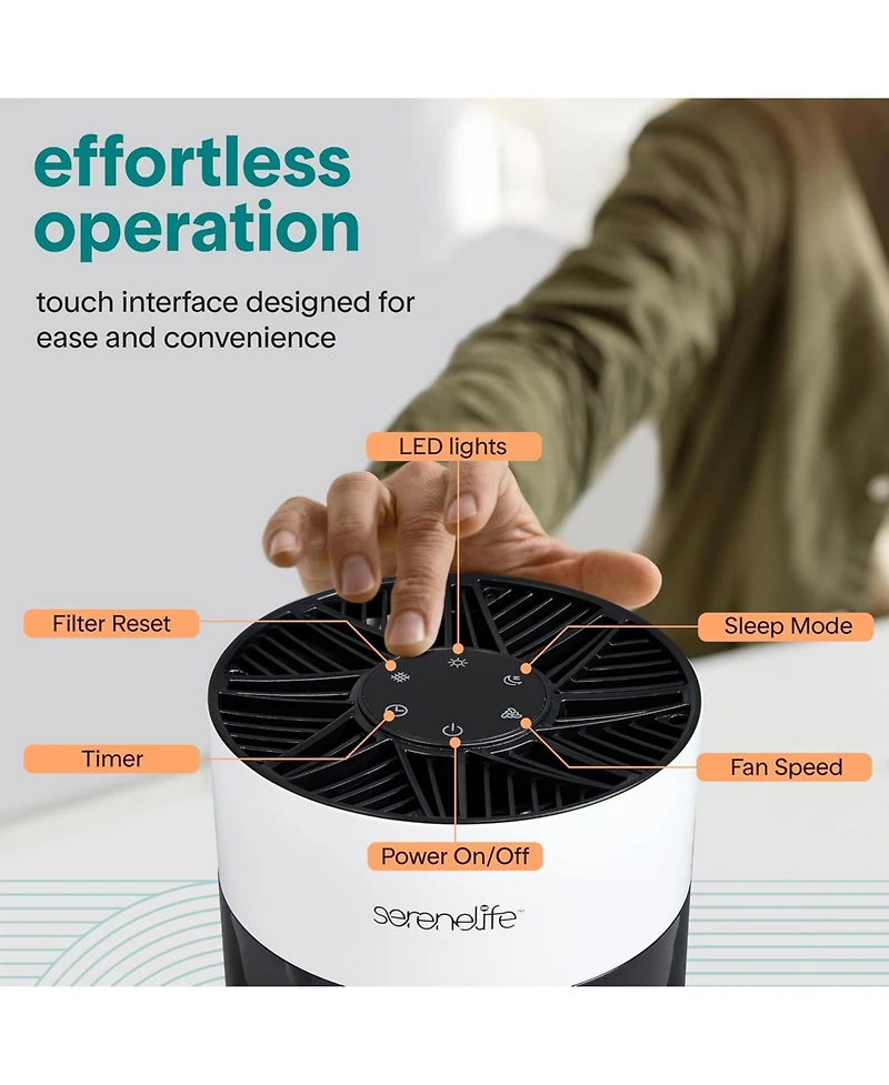 SereneLife Portable Air Purifier, Small Air Cleaner with Aroma Box, Ambient Light, 2-Speed, Timer, Sleep Mode.