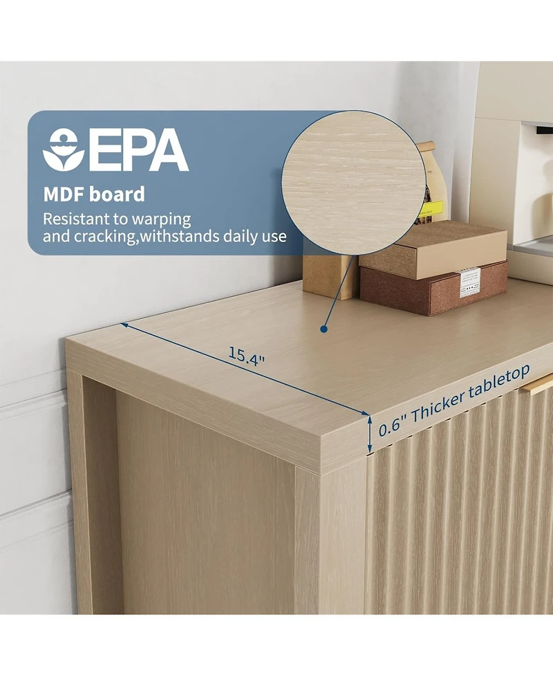 gaomon 65" Fluted Tv Stand - Modern Entertainment Center w/ 2 Storage Cabinets & Open Shelves, Heavy-Duty Console