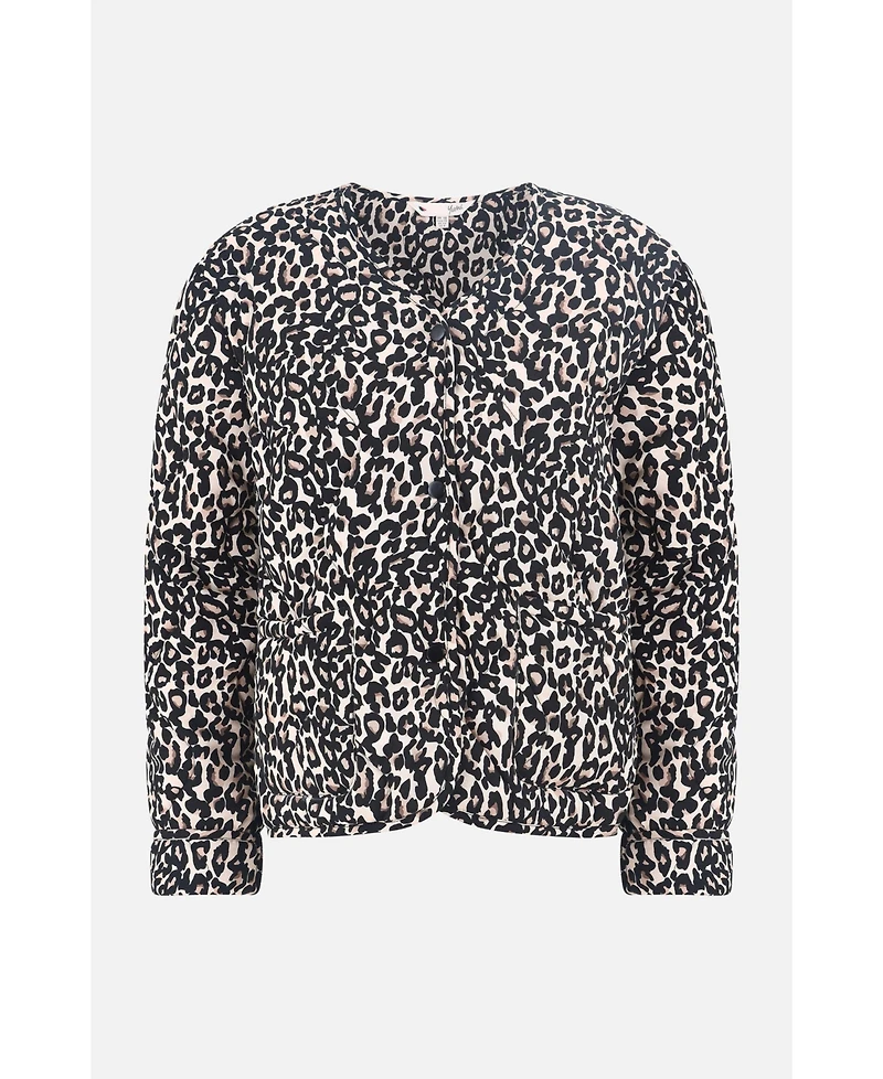 Yumi Women's Leopard Print Round Neck Boxy Jacket