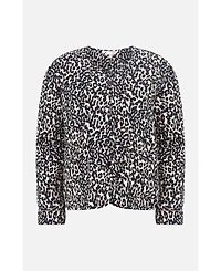 Yumi Women's Leopard Print Round Neck Boxy Jacket