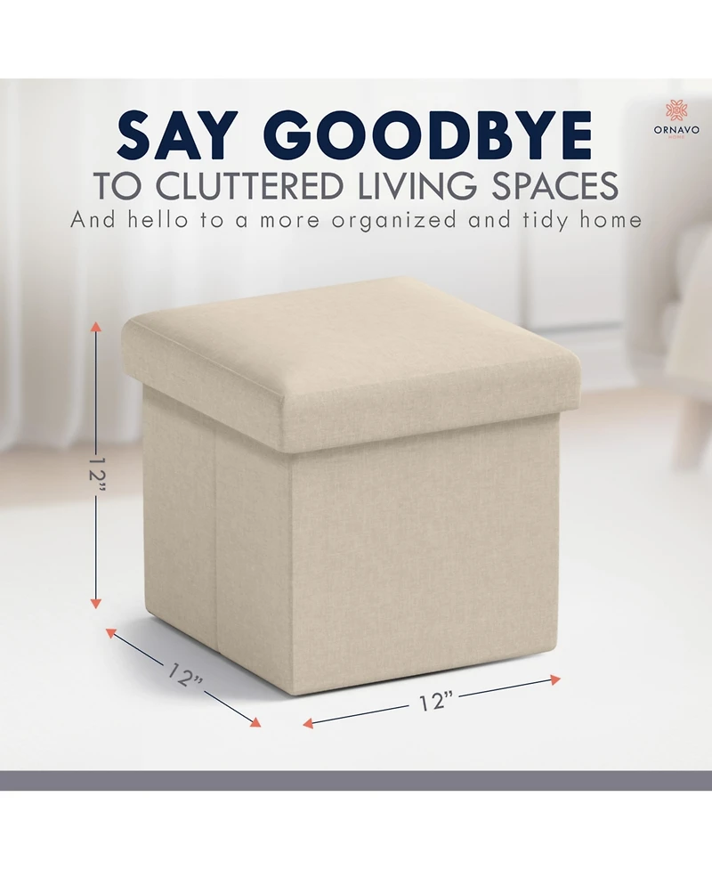 Ornavo Home Collapsible Small Footrest Square Storage Ottoman - 12 Inch