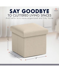 Ornavo Home Collapsible Small Footrest Square Storage Ottoman - 12 Inch