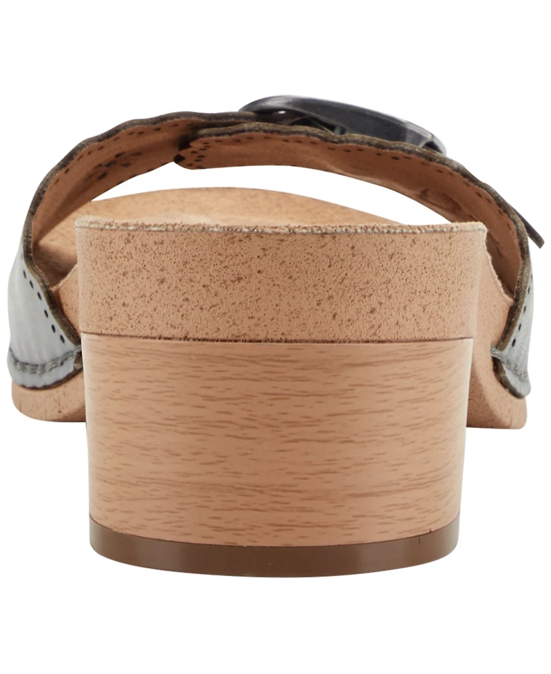 Earth Women's Haisly Leather Buckle Band Block Heel Sandals