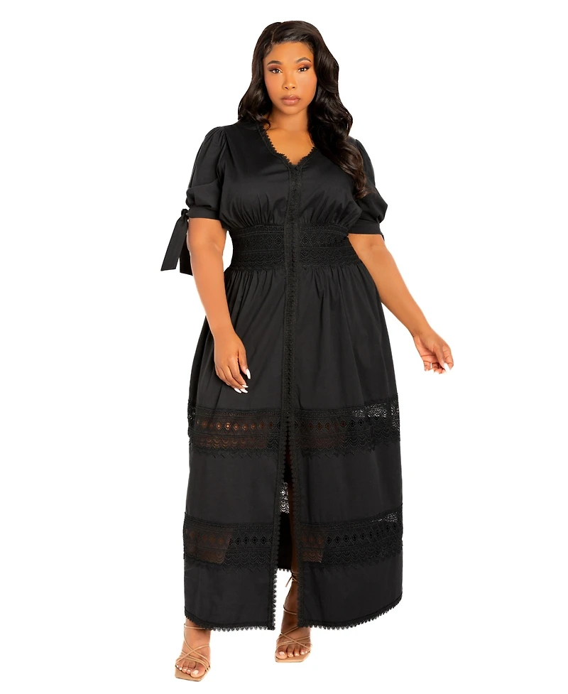 Buxom Couture Plus Puff Sleeve Tiered Eyelet Maxi Dress