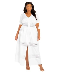 Buxom Couture Plus Puff Sleeve Tiered Eyelet Maxi Dress