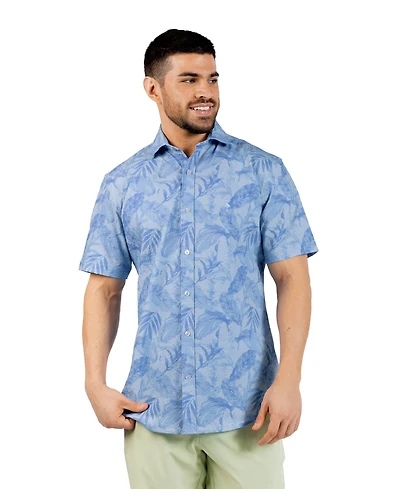 TailorByrd Men's Tropical Leaves Printed Seersucker Short Sleeve Shirt