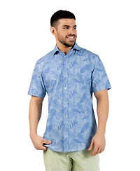 TailorByrd Men's Tropical Leaves Printed Seersucker Short Sleeve Shirt