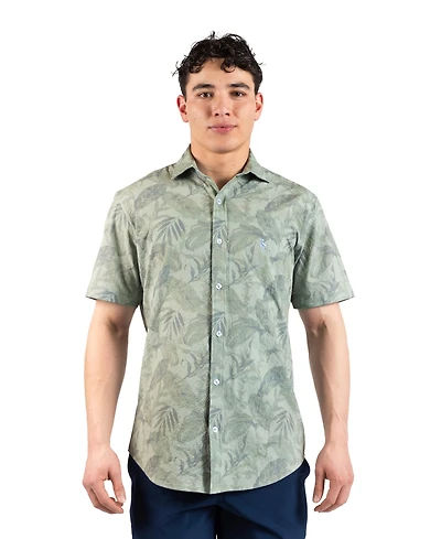 TailorByrd Men's Tropical Leaves Printed Seersucker Short Sleeve Shirt