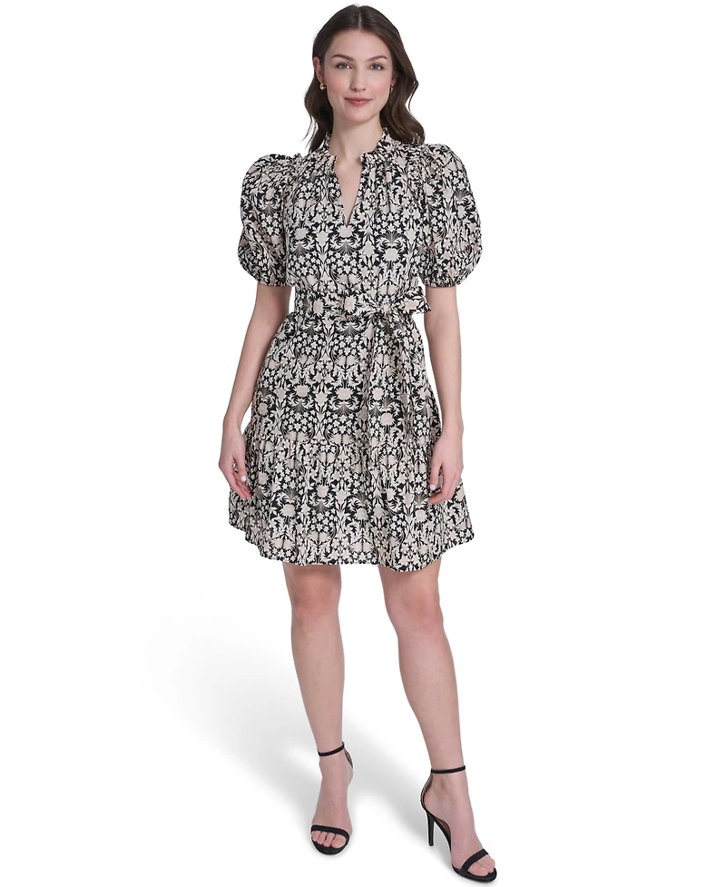 Vince Camuto Women's Printed Split V-Neck Mini Dress