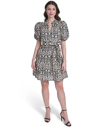 Vince Camuto Women's Printed Split V-Neck Mini Dress