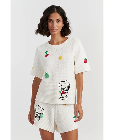 Chinti & Parker Women's Cotton Snoopy Crochet Tee