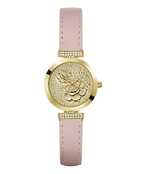 Guess Women's Gold-Tone Stainless Steel Pink Leather Analog Watch, 28mm