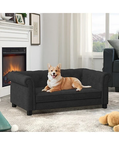 6thdruple Modern Dark Brown Raised Dog Sofa for Small and Medium Breeds