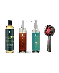 Pursonic The Ultimate Hair & Skin Restoration Bundle: Led Therapy Brush, Castor Oil, Sweet Almond Oil, & Fractionated Coconut Oil