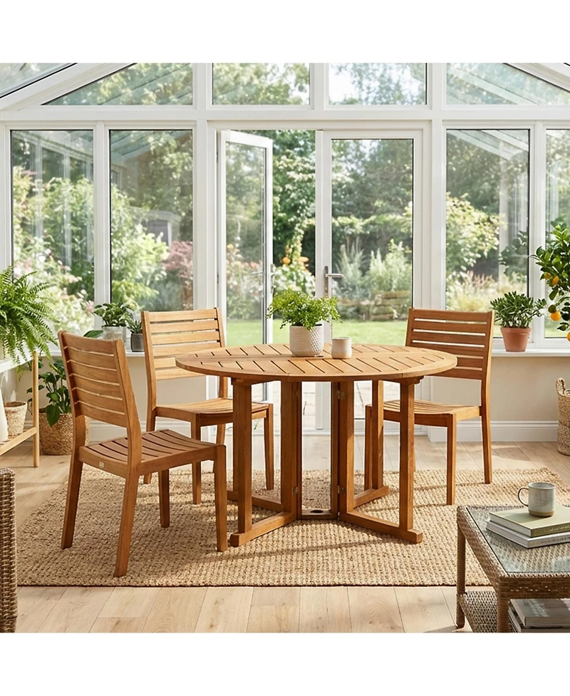 Malaysian Hardwood Gateleg Round Patio Table with Teak Oil Finish - 47.25" Diameter x 29" H