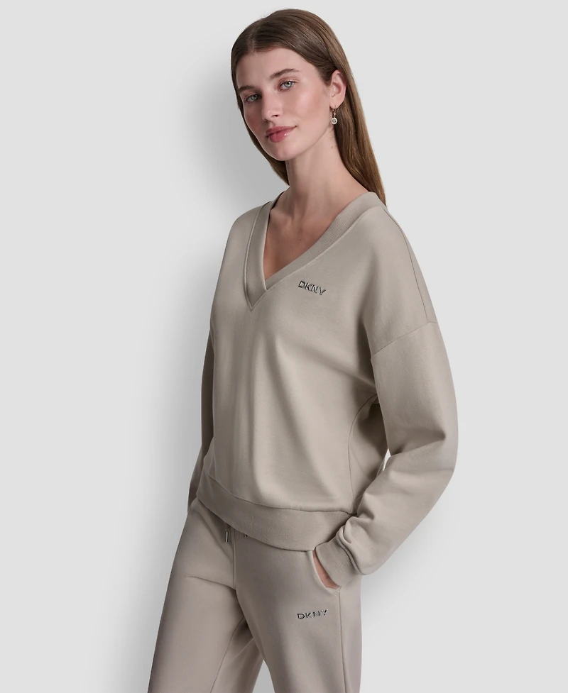 Dkny Sport Women's Metallic Bubble Logo V-Neck Sweatshirt