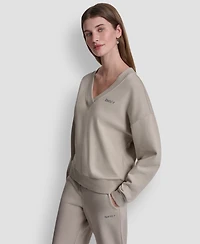 Dkny Sport Women's Metallic Bubble Logo V-Neck Sweatshirt