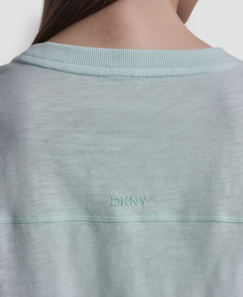 Dkny Sport Women's Embroidered Crewneck Logo Roll-Sleeve Top