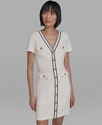 Karl Lagerfeld Paris Women's V-Neck Tweed Sheath Dress