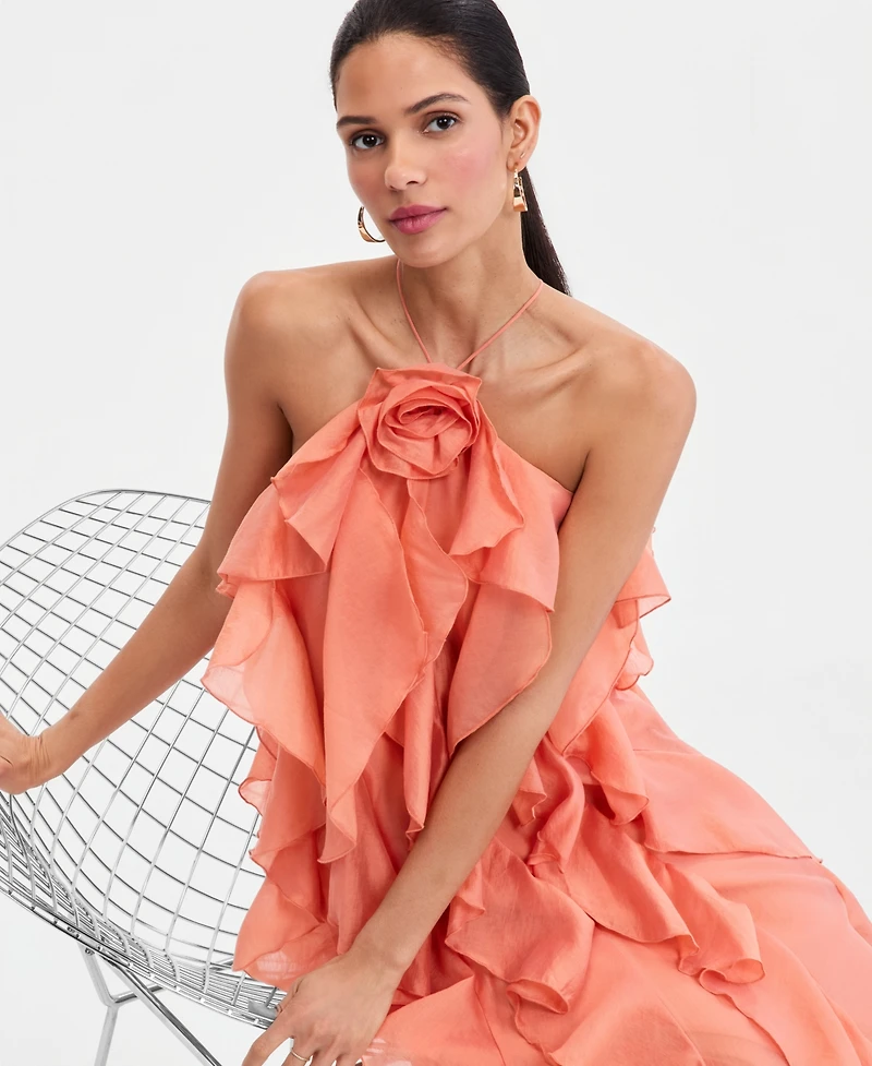 I.n.c. International Concepts Women's Allover Ruffle Halter Maxi Dress, Macy's Exclusive